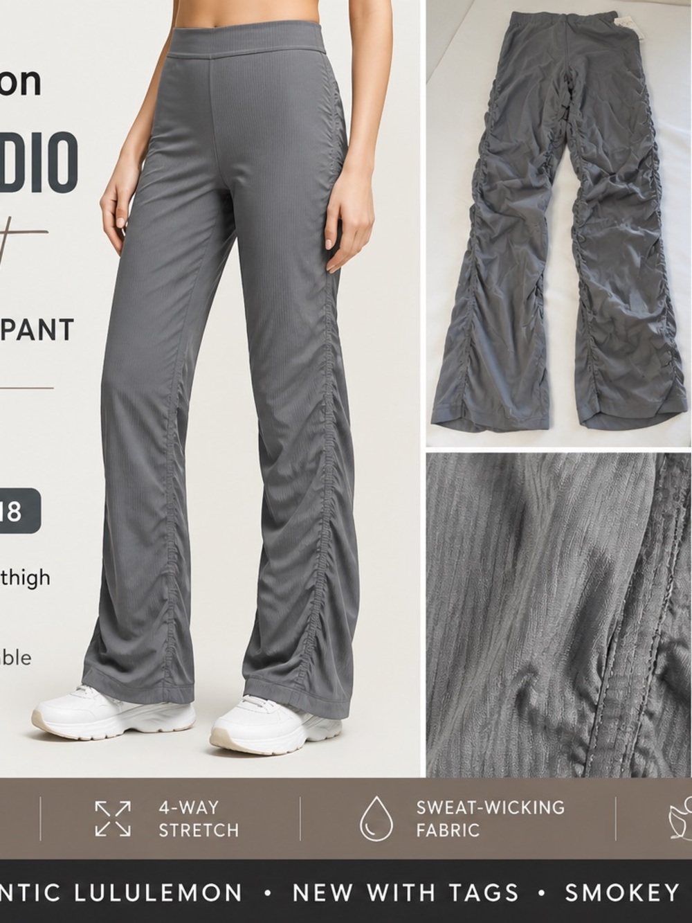 Lululemon Dance Studio HR Flared Pants Gray Ruched NWT Size S